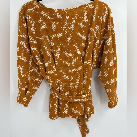 Anthropologie Dolman mustard yellow floral tie waist 3/4 sleeve top blouse xs - Picture 14 of 14